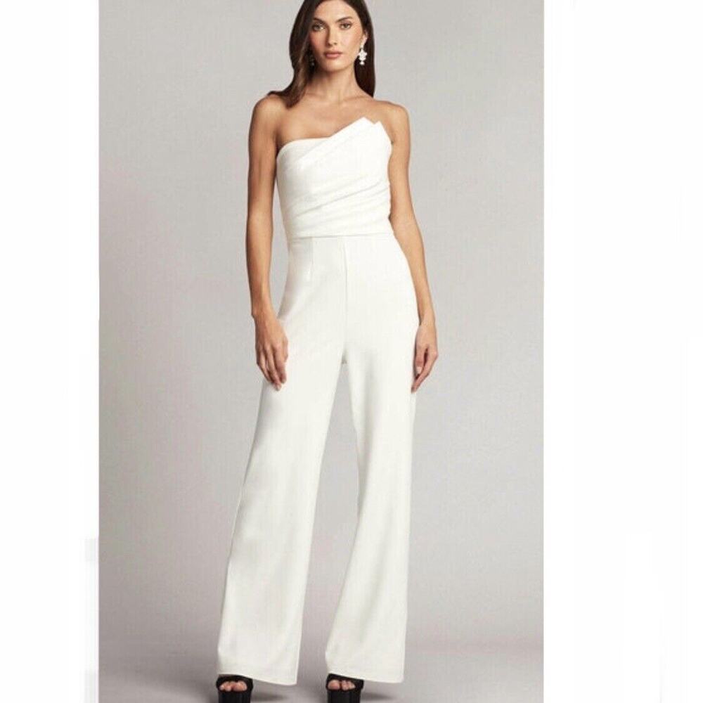 Tadashi Shoji NWT Women's Strapless Minimalistic Crepe Jumpsuit Ivory XL
